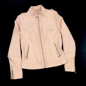 GUESS pink faux-leather moto-girl jacket